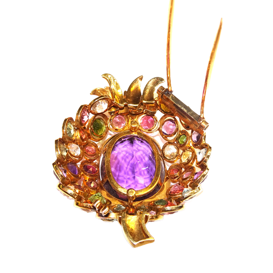 Rene Boivin 1940s 18KT Yellow Gold Multigem Pomegranate Brooch back