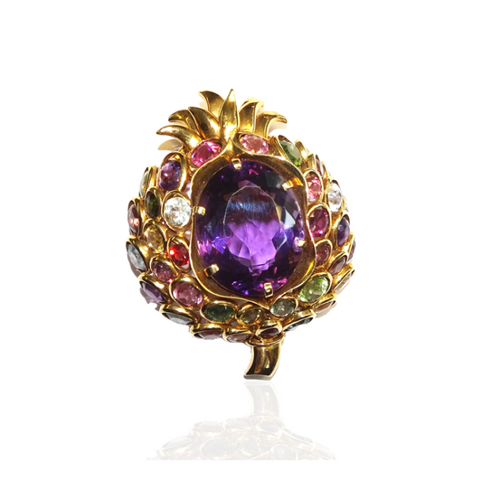 Rene Boivin 1940s 18KT Yellow Gold Multigem Pomegranate Brooch front