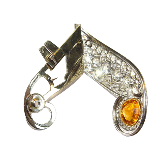 Rene Boivin French 1930s Platinum & 18KT Yellow Gold Citrine & Diamond Dress Clip open