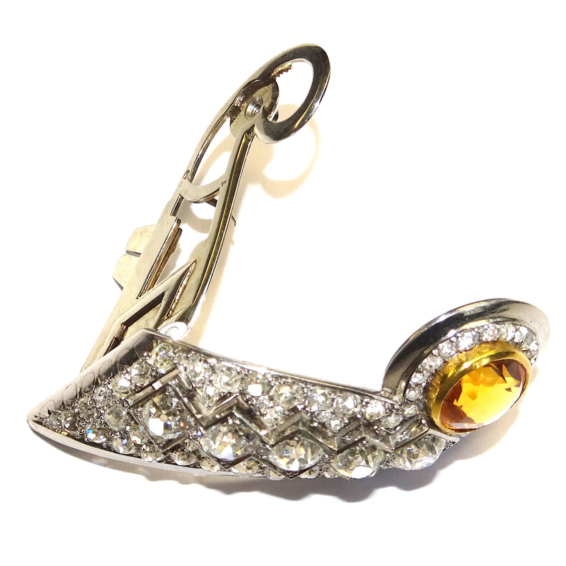 Rene Boivin French 1930s Platinum & 18KT Yellow Gold Citrine & Diamond Dress Clip open
