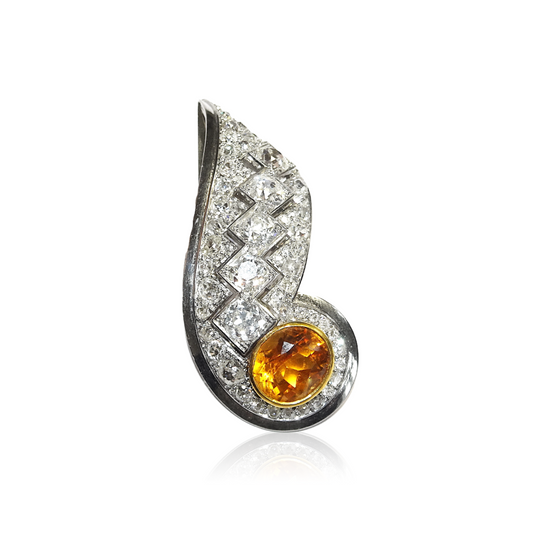 Rene Boivin French 1930s Platinum & 18KT Yellow Gold Citrine & Diamond Dress Clip front