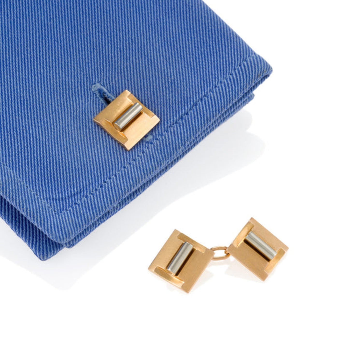 French 1930s Platinum & 18KT Yellow Gold Cufflinks on cuff