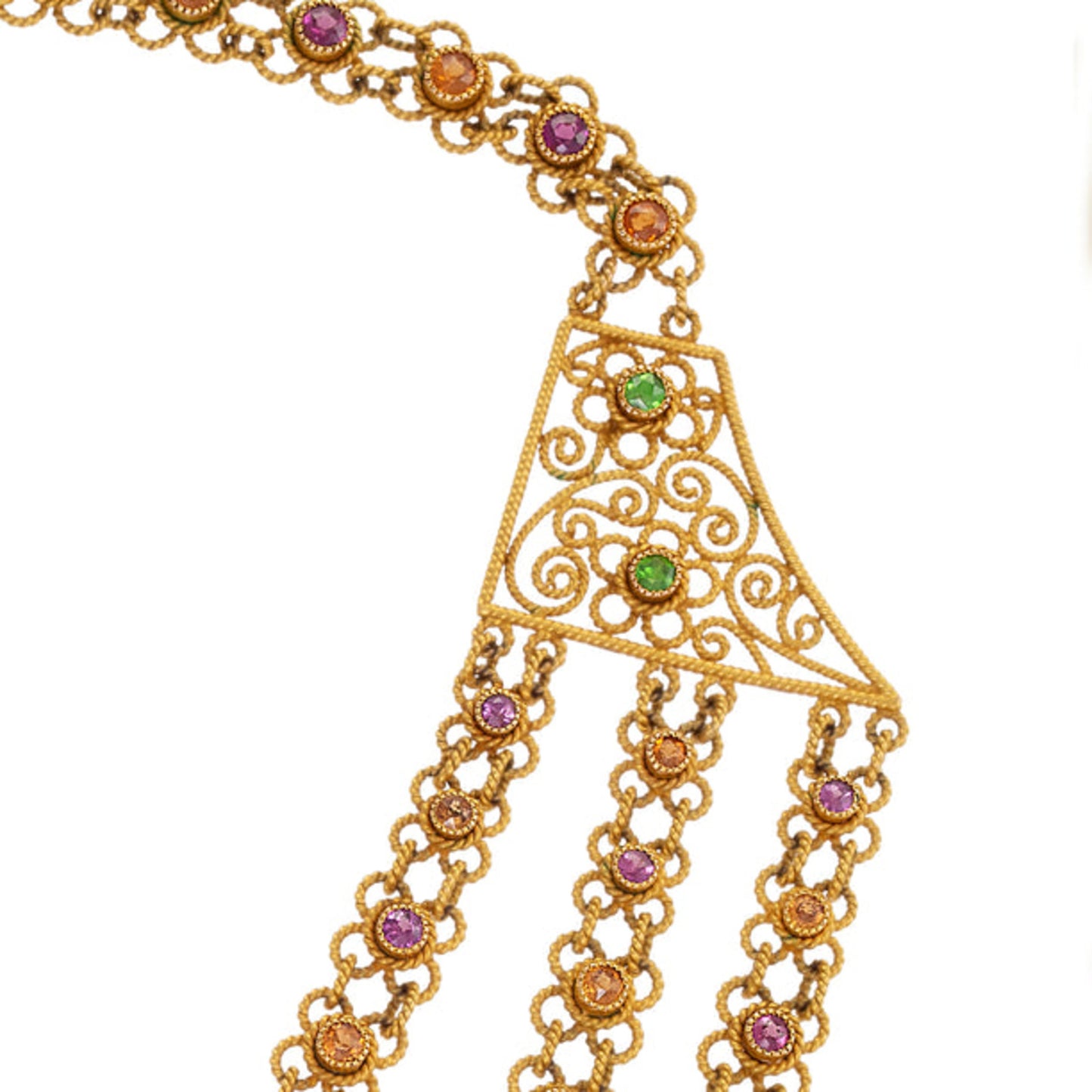 Art Nouveau 14KT Yellow Gold Opal & Garnet Necklace close-up details