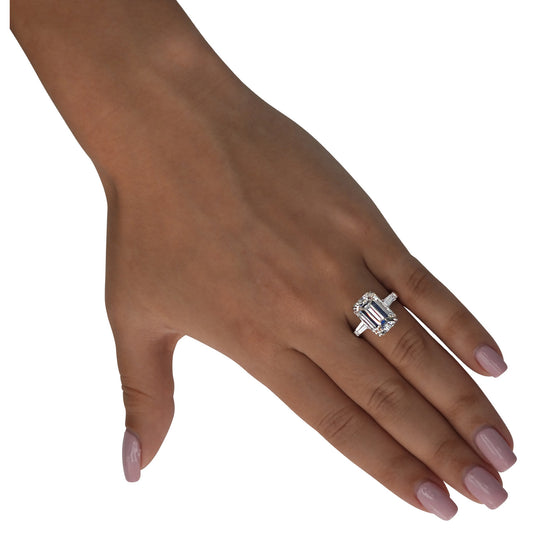 Contemporary Platinum Diamond Ring on finger