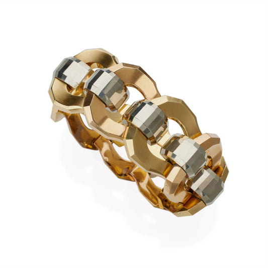 Italian Retro 18KT Rose, White & Yellow Gold Bracelet front