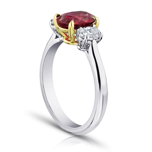 Contemporary Platinum & 18KT Yellow Gold Ruby & Diamond Ring side