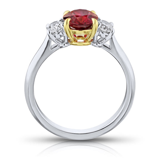 Contemporary Platinum & 18KT Yellow Gold Ruby & Diamond Ring profile