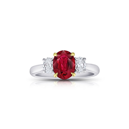 Contemporary Platinum & 18KT Yellow Gold Ruby & Diamond Ring front