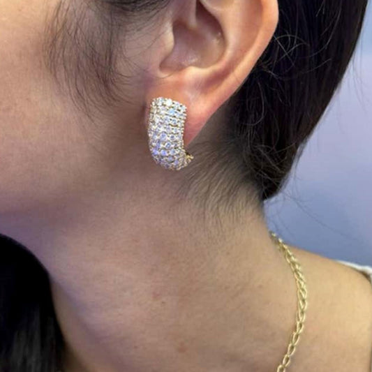 Boucheron Paris 1980s 18KT Yellow Gold Diamond Earrings on ear