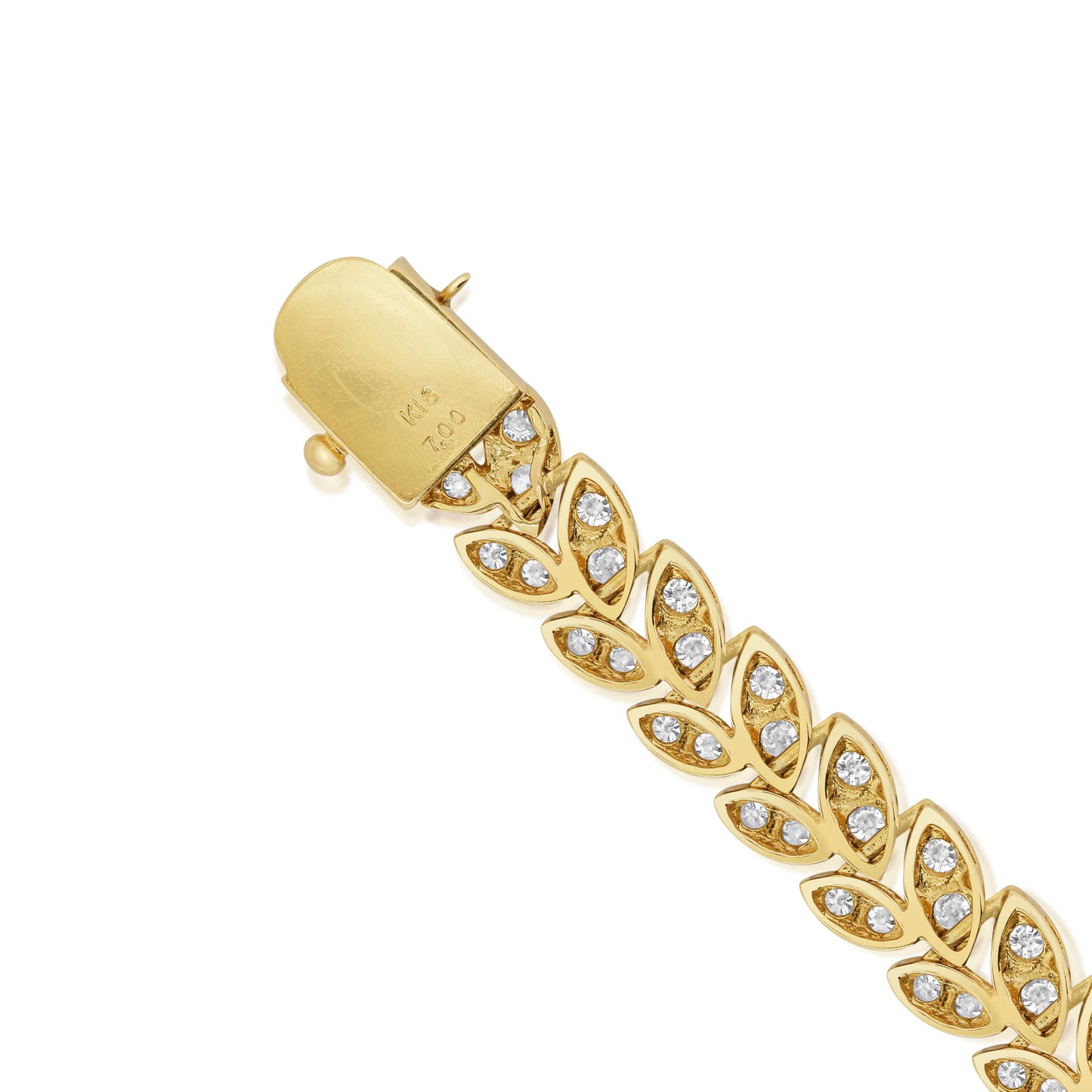 1970s 18KT Yellow Gold Diamond Bracelet back of clasp