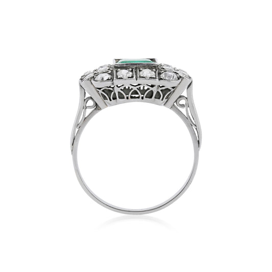 1950s 14KT White Gold Emerald & Diamond Ring profile