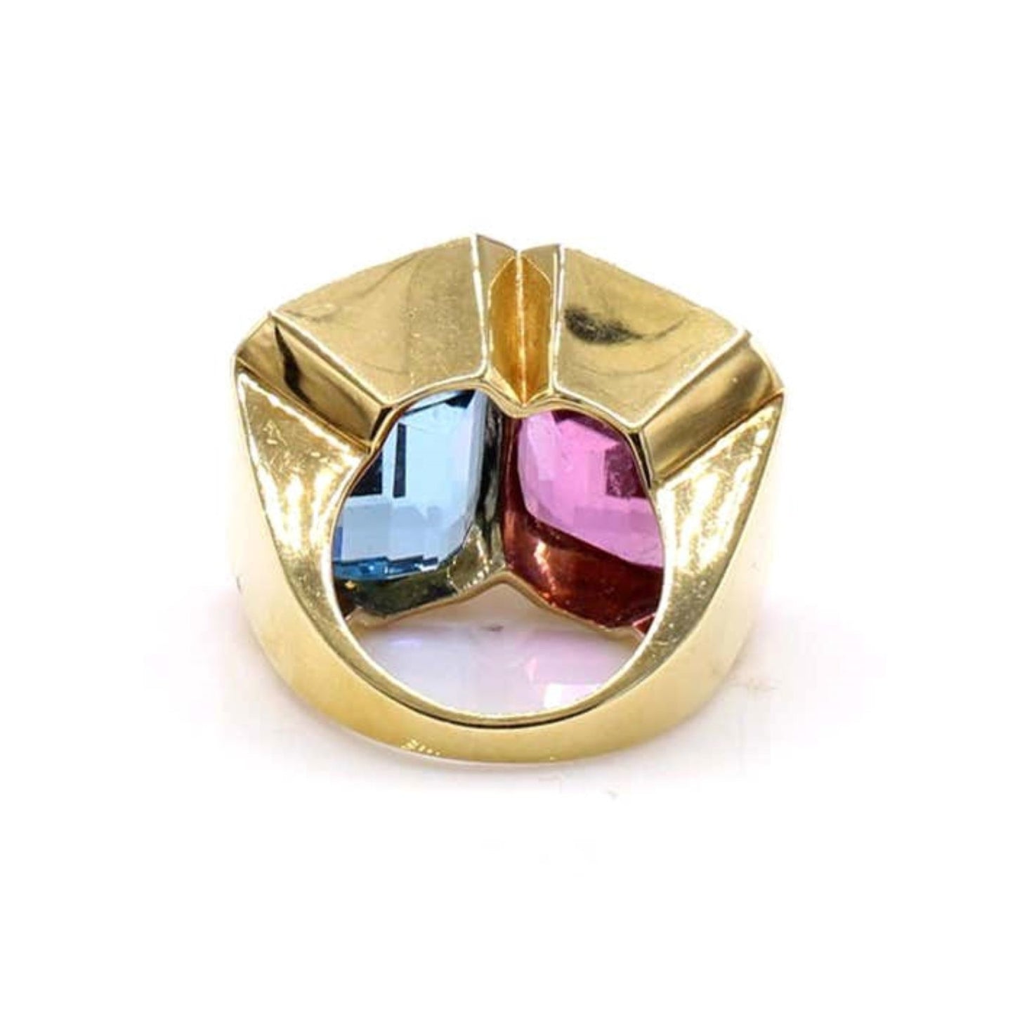 Tiffany & Co. 1980s 18KT Yellow Gold Aquamarine & Tourmaline Ring back