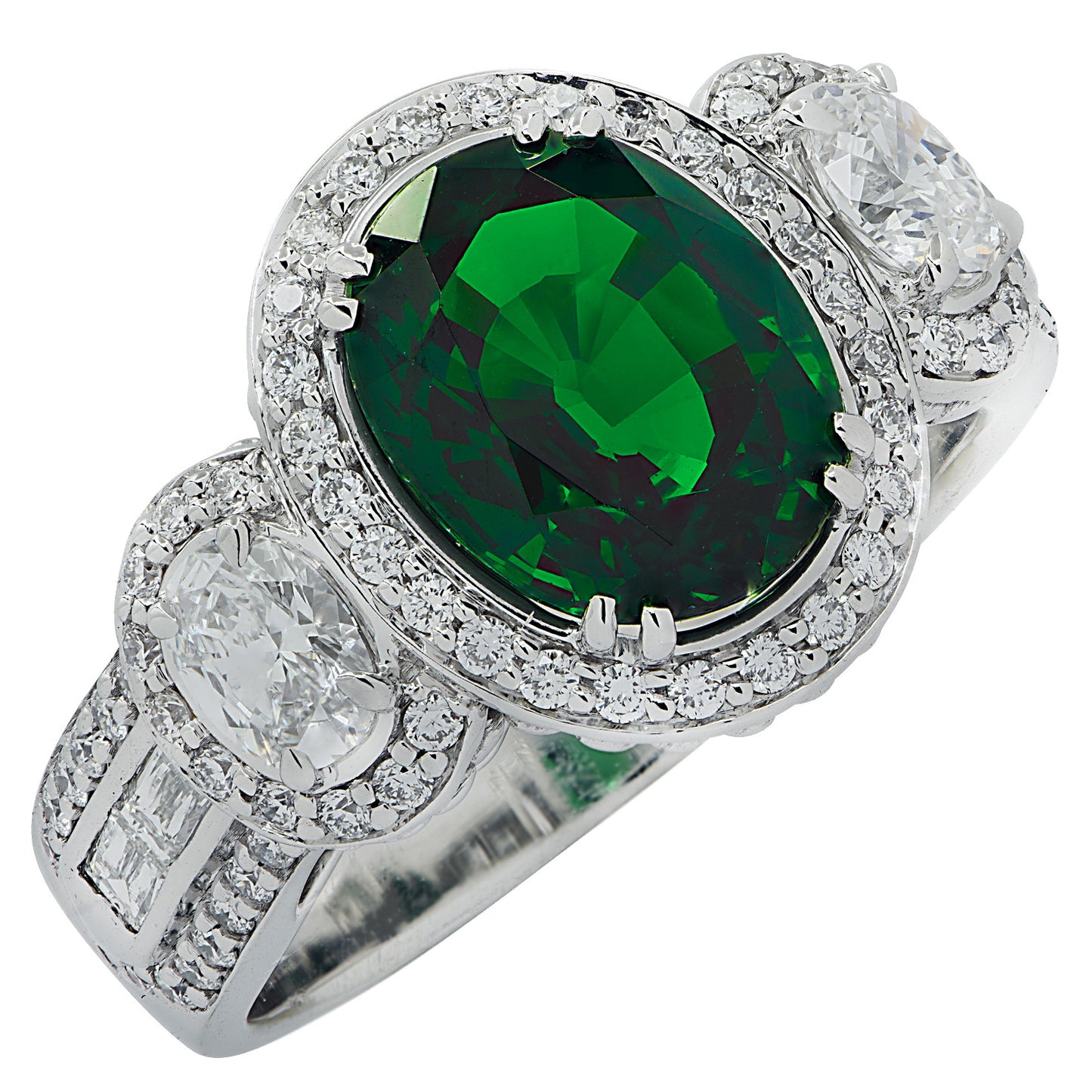 Contemporary 18KT White Gold Tsavorite & Diamond Ring front