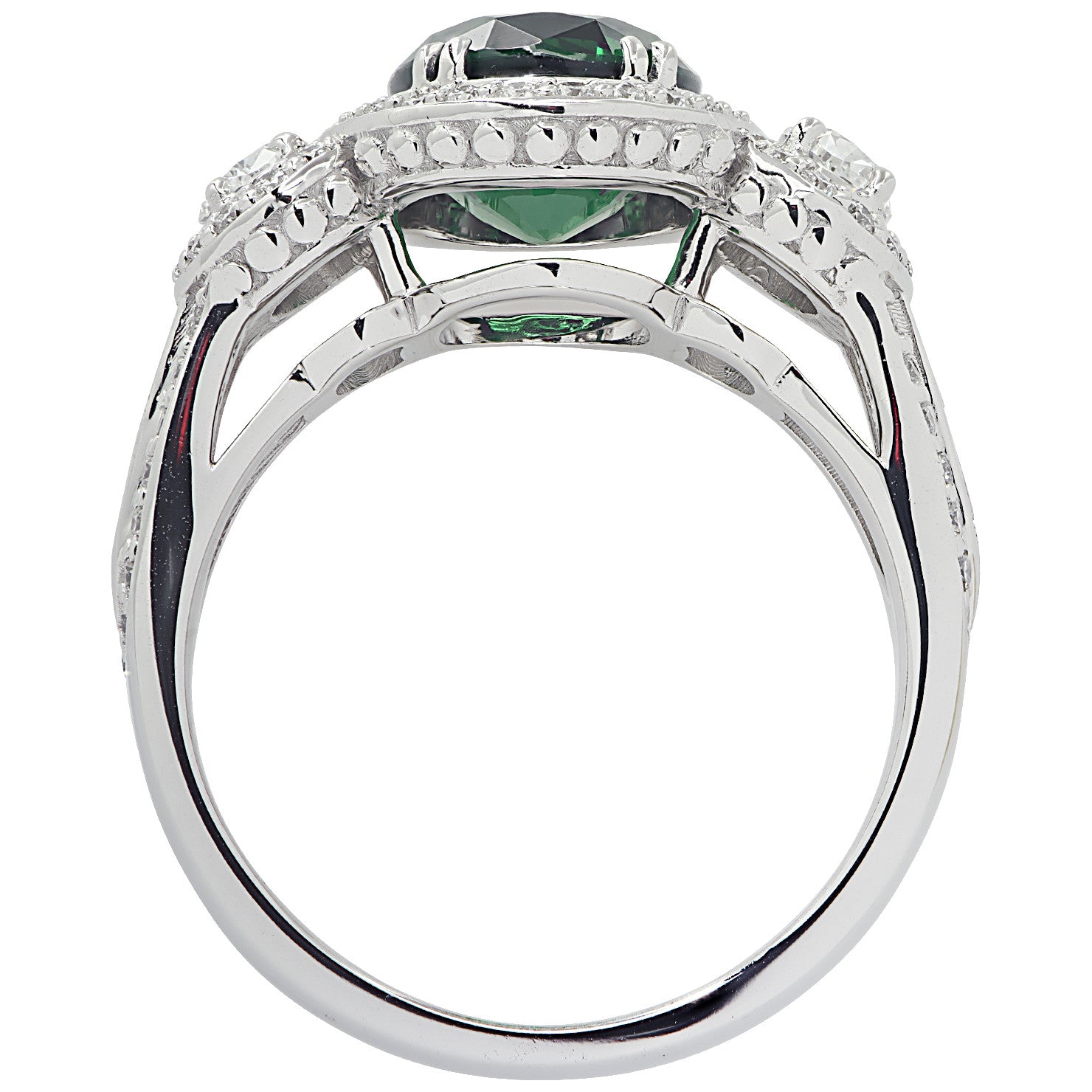 Contemporary 18KT White Gold Tsavorite & Diamond Ring profile