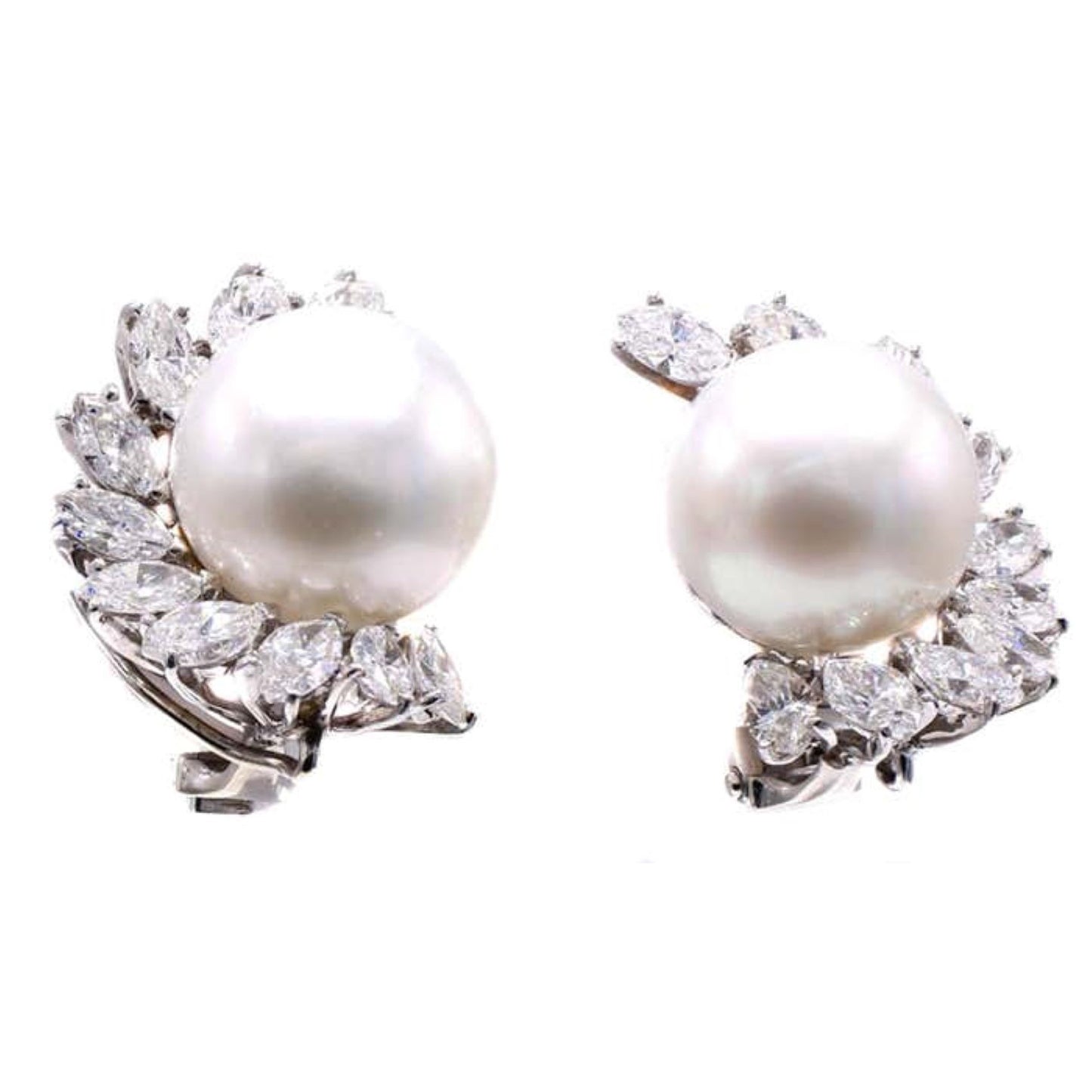 Cartier 1980s Platinum Cultured Pearl & Diamond Earrings front