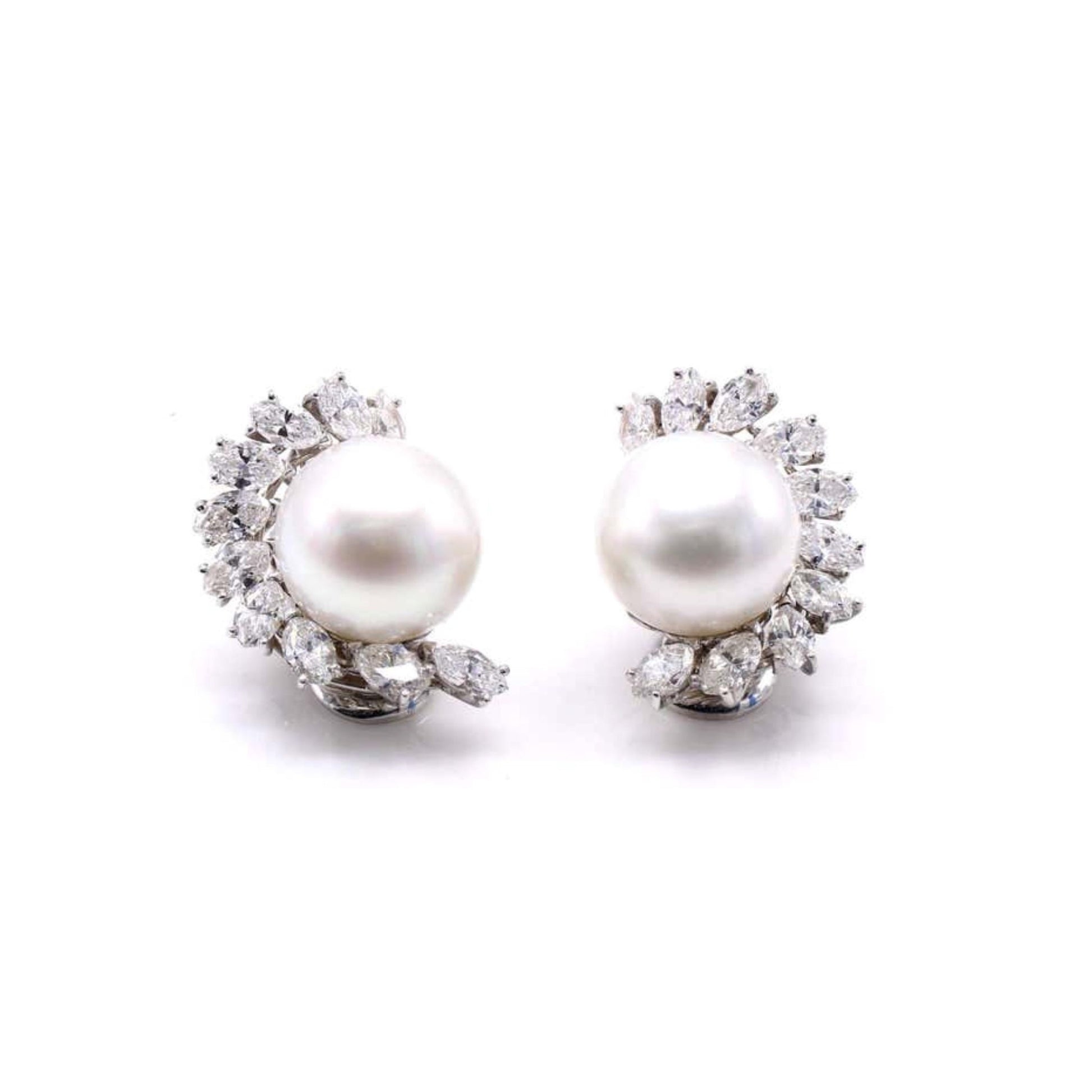 Cartier 1980s Platinum Cultured Pearl & Diamond Earrings front