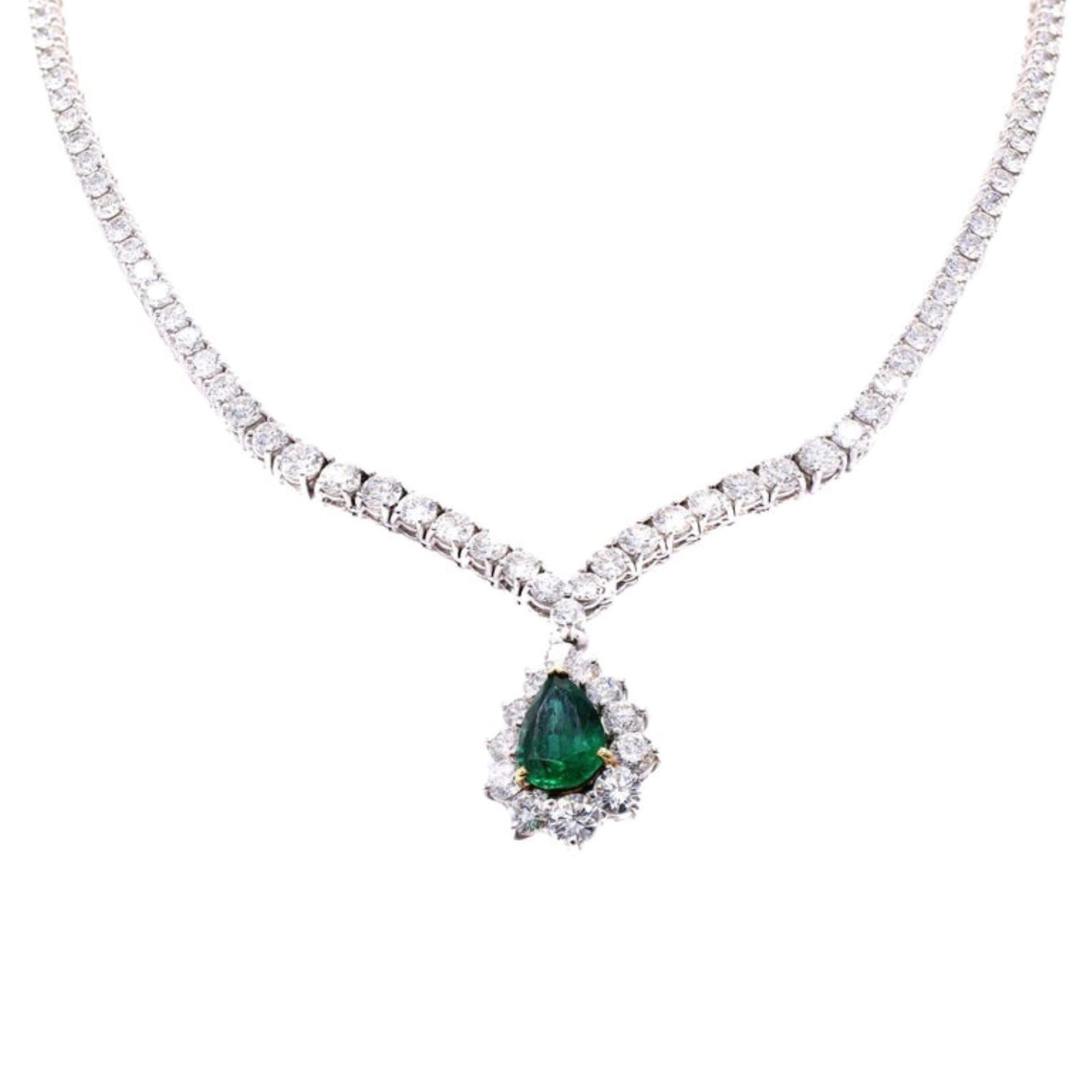 Cartier 1970s Platinum & 18KT Yellow Gold Emerald & Diamond Rivière Necklace front