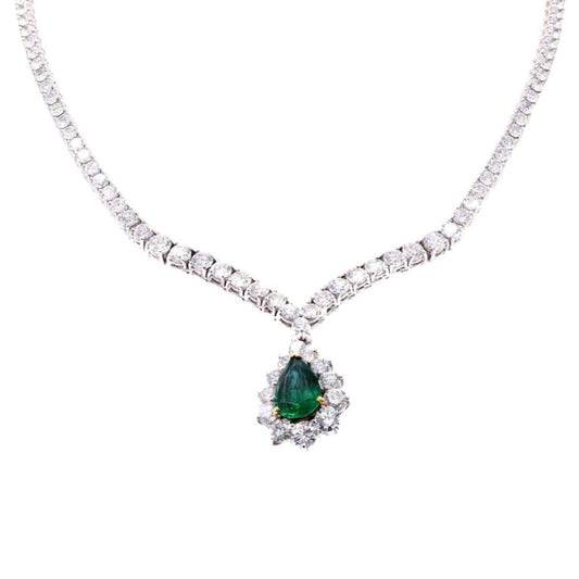 Cartier 1970s Platinum & 18KT Yellow Gold Emerald & Diamond Rivière Necklace front
