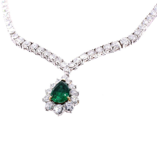 Cartier 1970s Platinum & 18KT Yellow Gold Emerald & Diamond Rivière Necklace front