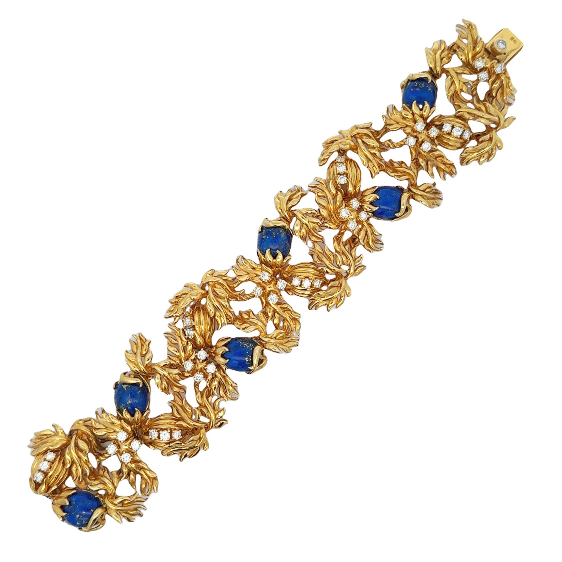 Cartier Aldo Cipullo 1970s 18KT Yellow Gold Lapis Lazuli & Diamond Bracelet front