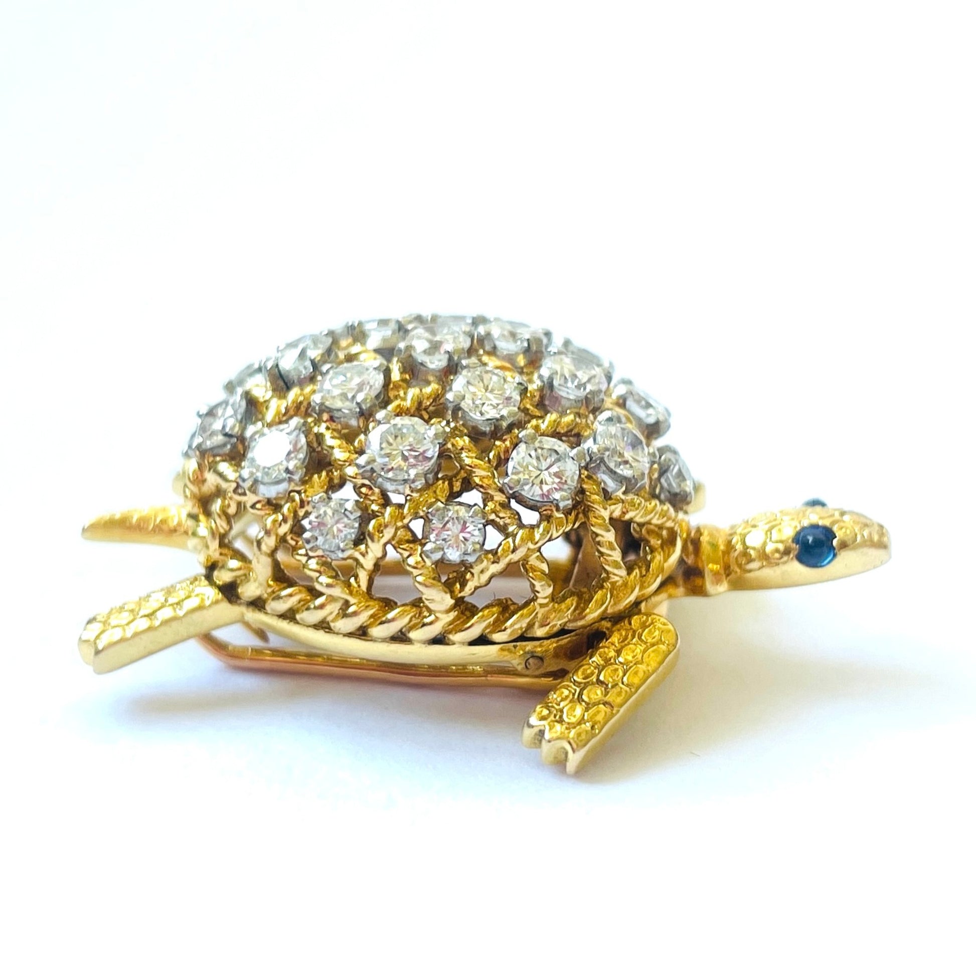 Cartier Paris 1960s Platinum & 18KT Yellow Gold Diamond & Sapphire Turtle Brooch side