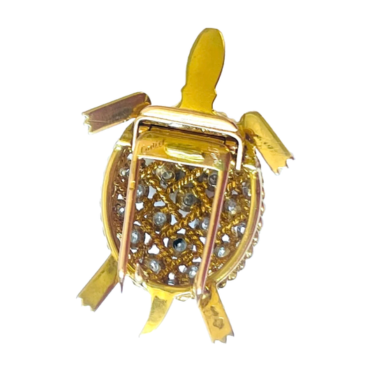 Cartier Paris 1960s Platinum & 18KT Yellow Gold Diamond & Sapphire Turtle Brooch signature