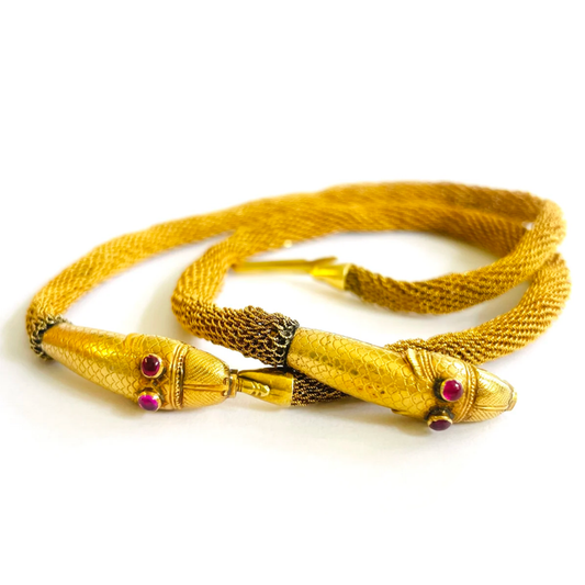 Antique Gilt Ruby Snake Bracelets front