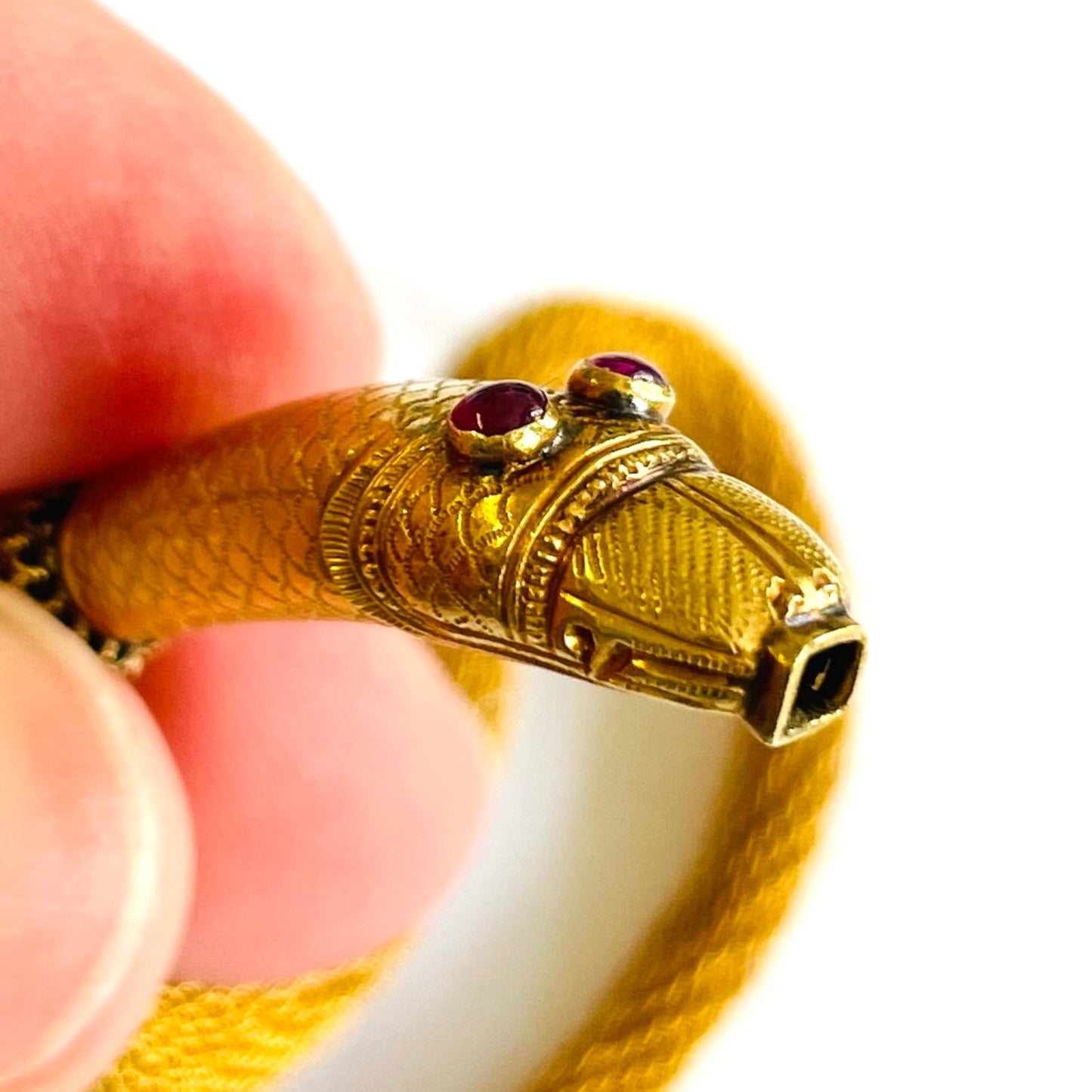 Antique Gilt Ruby Snake Bracelets close-up details