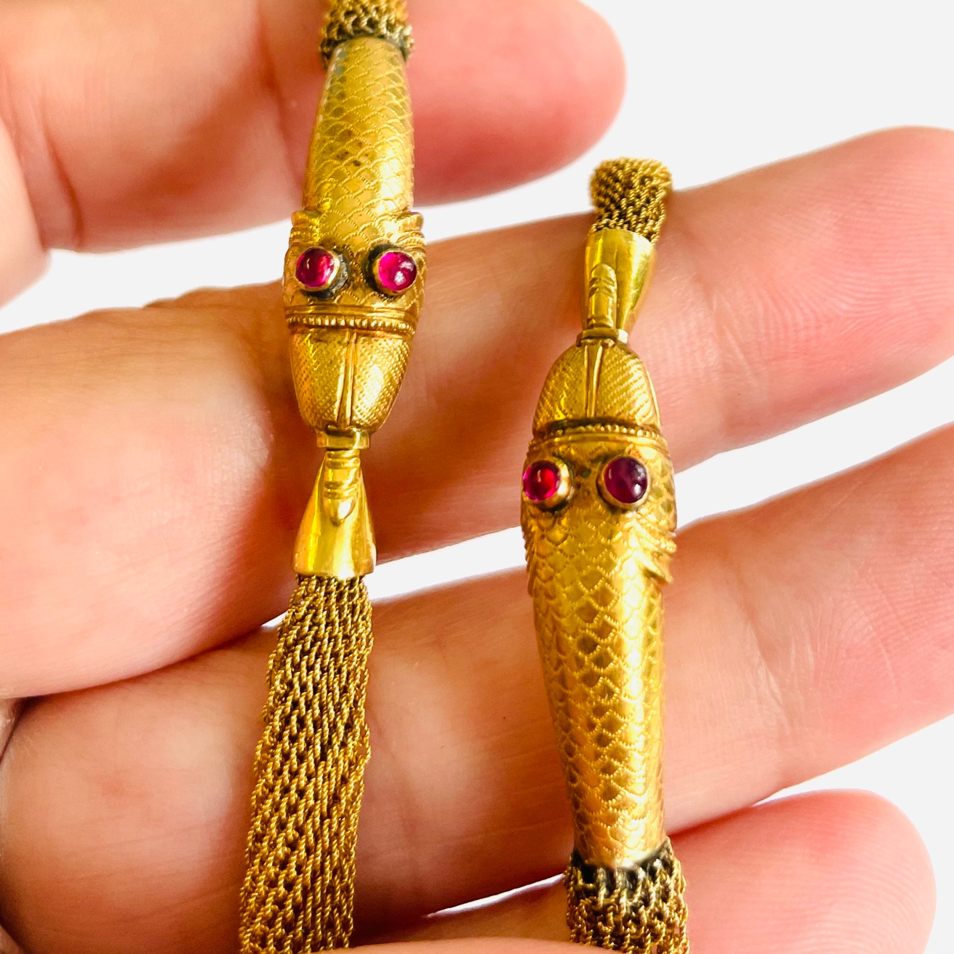 Antique Gilt Ruby Snake Bracelets close-up details