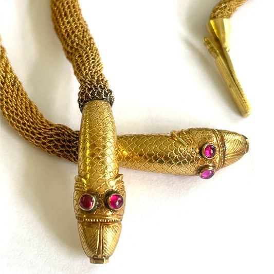 Antique Gilt Ruby Snake Bracelets close-up details