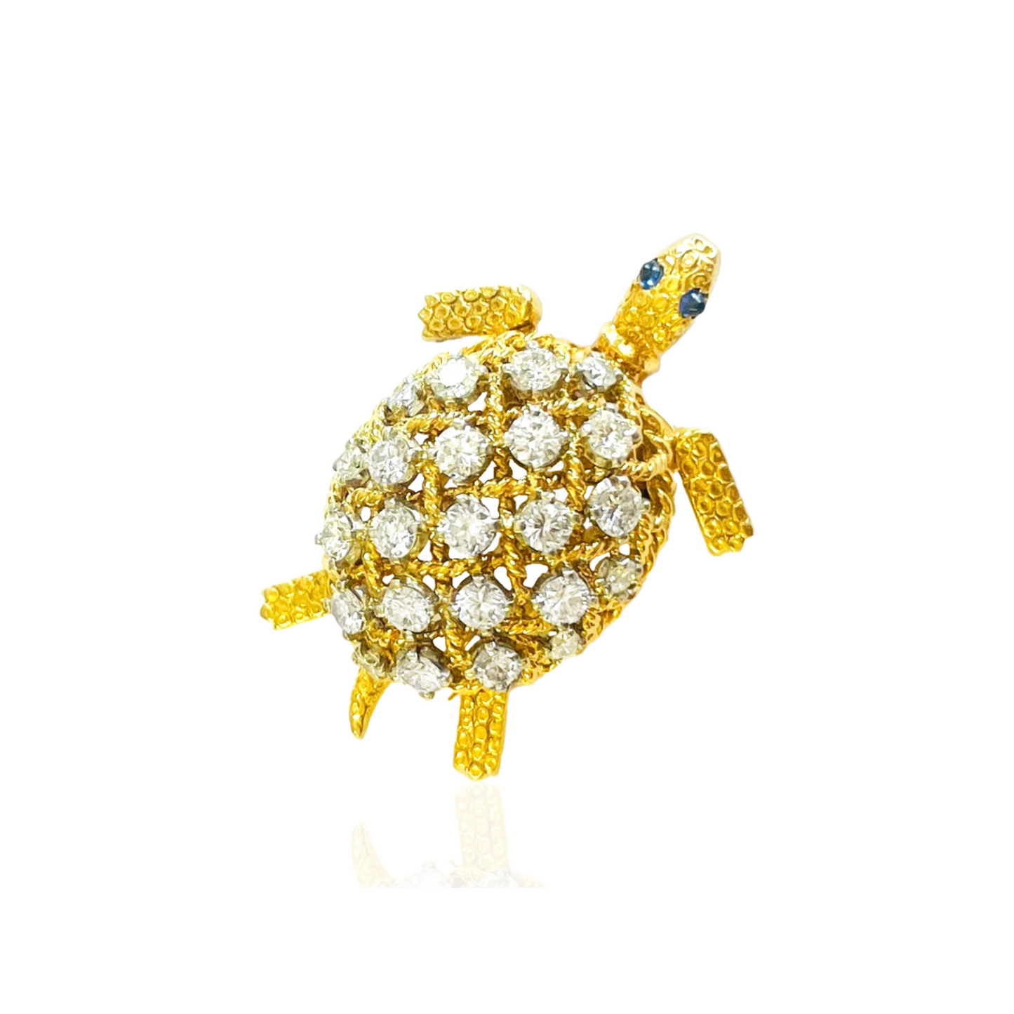 Cartier Paris 1960s Platinum & 18KT Yellow Gold Diamond & Sapphire Turtle Brooch front