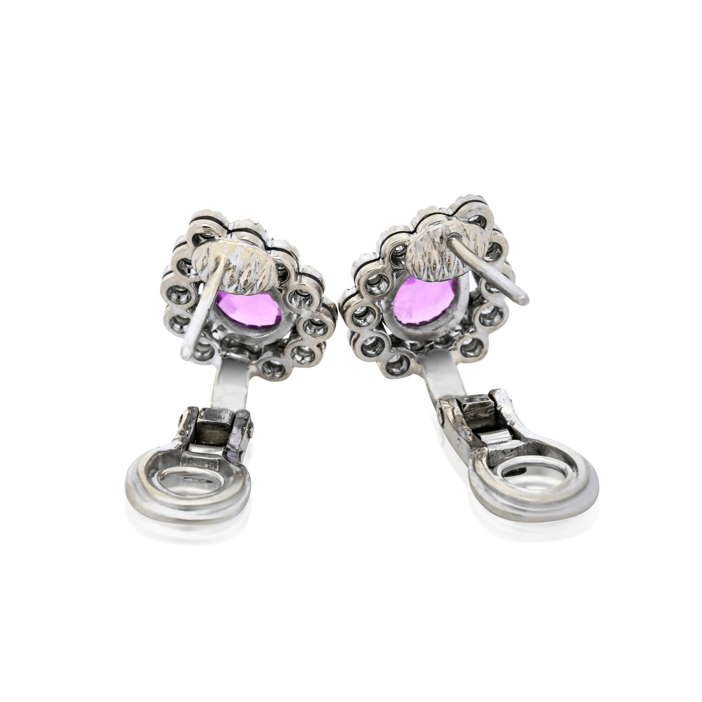 Italian Post-1980s 18KT White Gold Sapphire & Diamond Earrings back