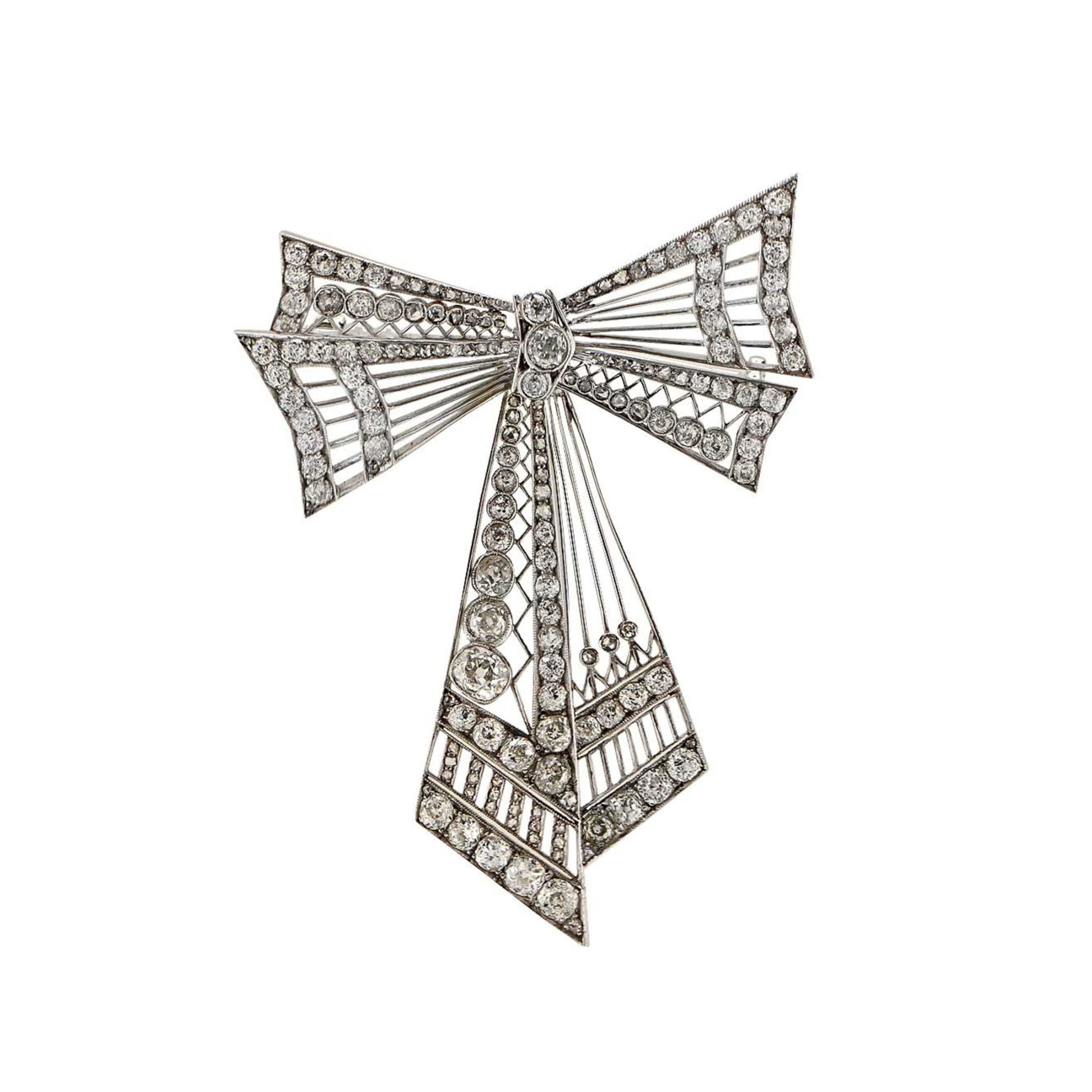 Edwardian Platinum Diamond Bow Brooch front