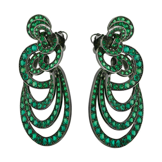 Contemporary 18KT Blackened Gold & Rhodium Emerald Earrings front