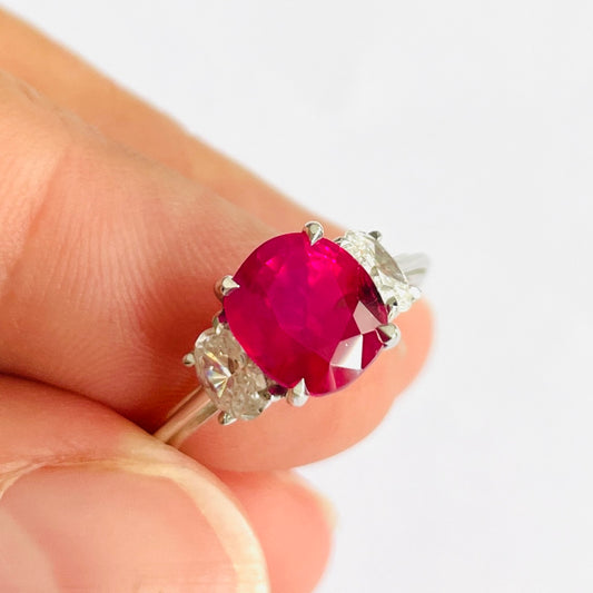 French 1980s 18KT White Gold Ruby & Diamond Ring front