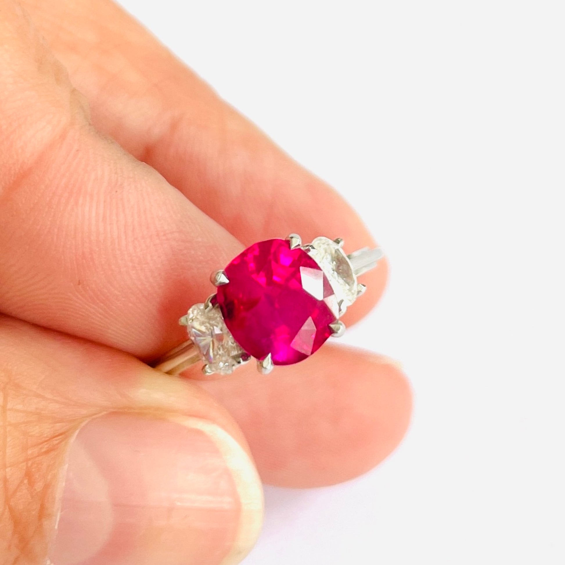 French 1980s 18KT White Gold Ruby & Diamond Ring front