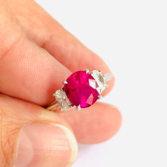 French 1980s 18KT White Gold Ruby & Diamond Ring front