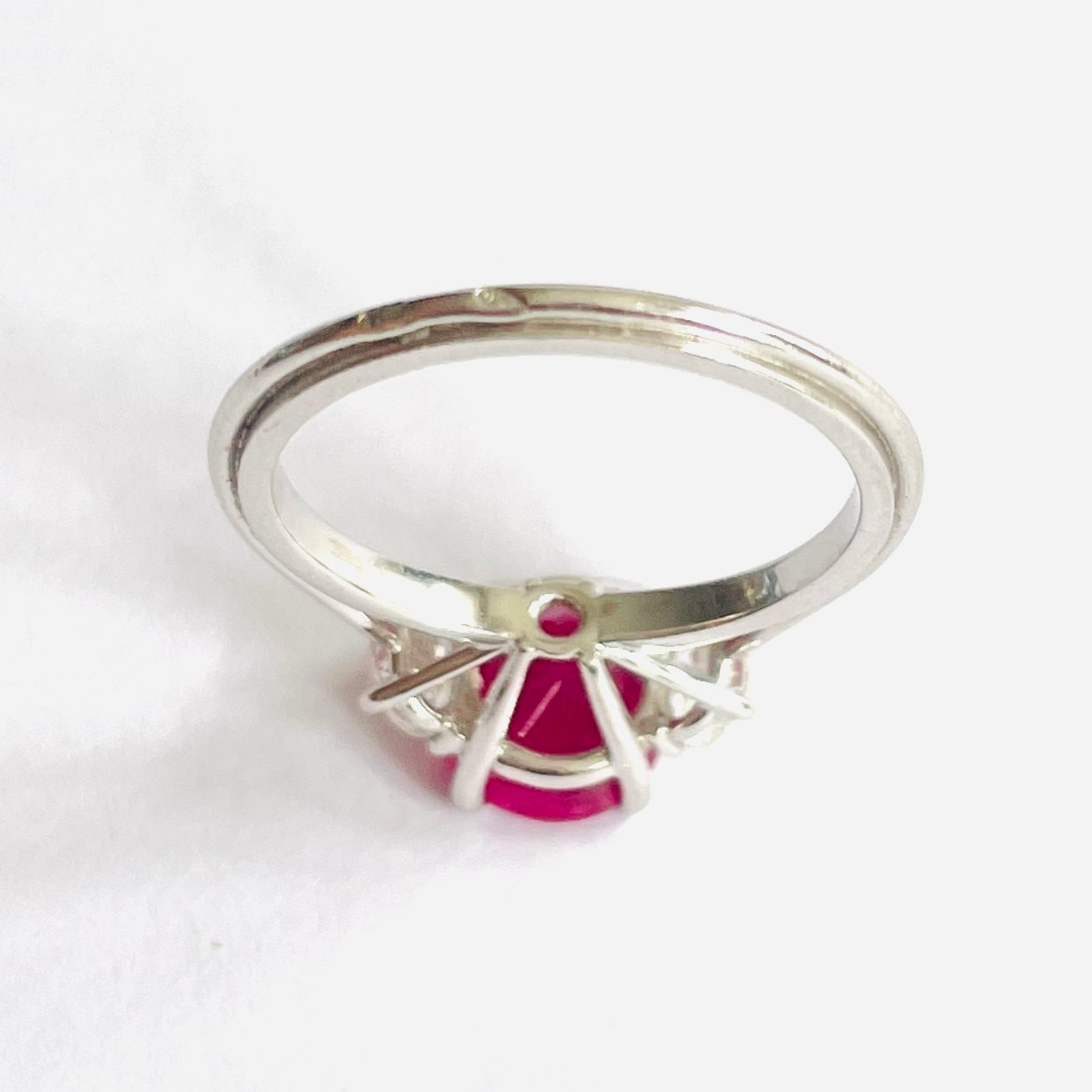 French 1980s 18KT White Gold Ruby & Diamond Ring back