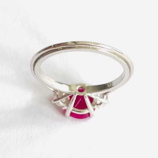 French 1980s 18KT White Gold Ruby & Diamond Ring back