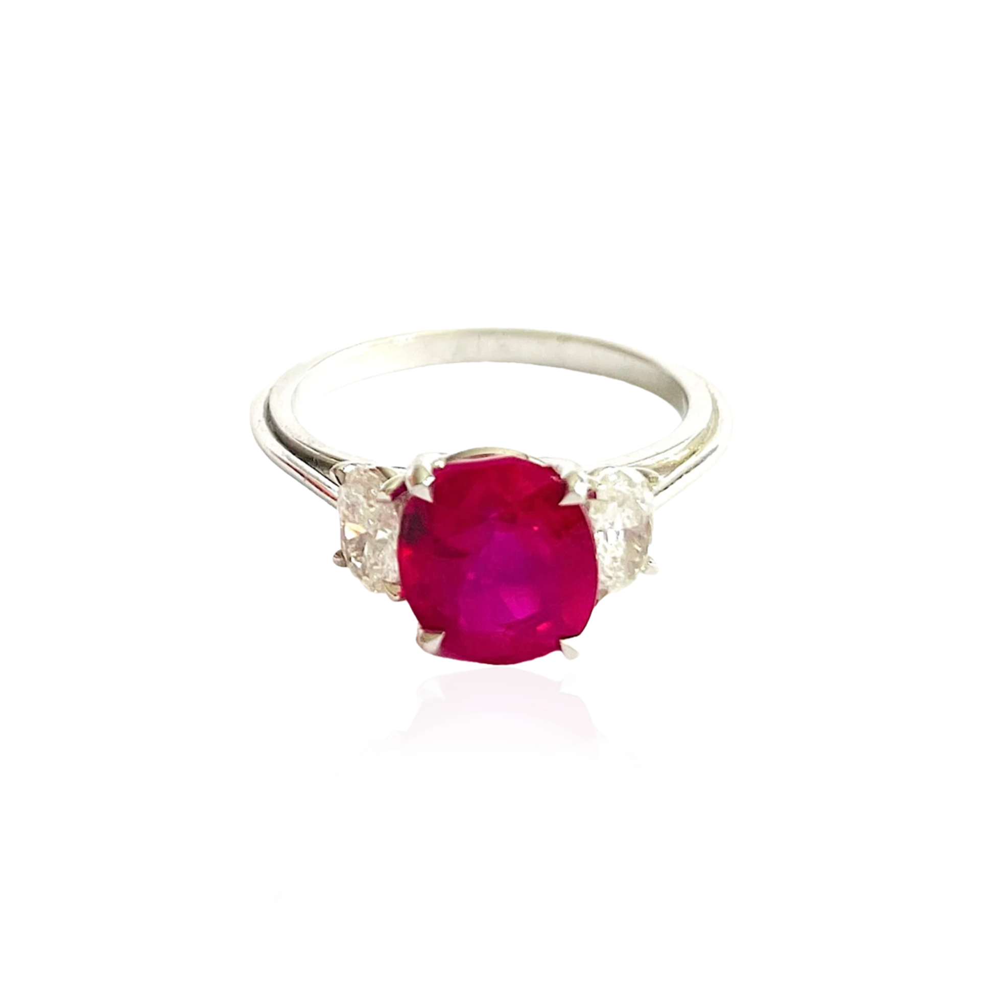 French 1980s 18KT White Gold Ruby & Diamond Ring front
