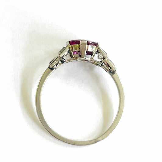 French Art Deco Platinum Ruby & Diamond Ring profile