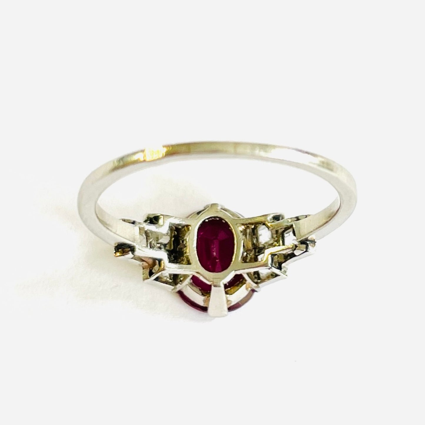 French Art Deco Platinum Ruby & Diamond Ring back