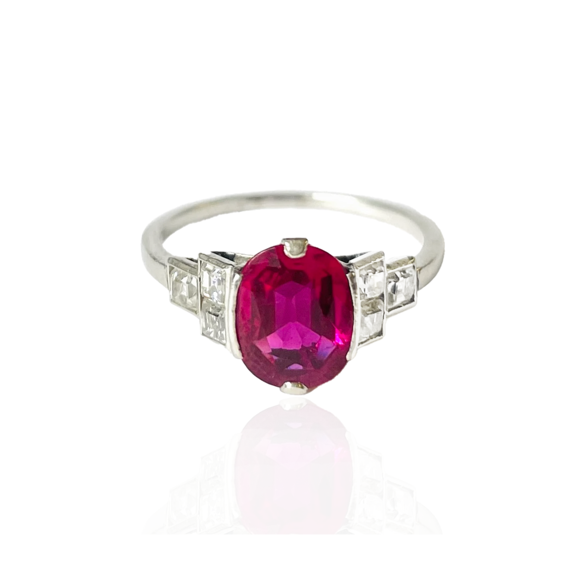 French Art Deco Platinum Ruby & Diamond Ring front