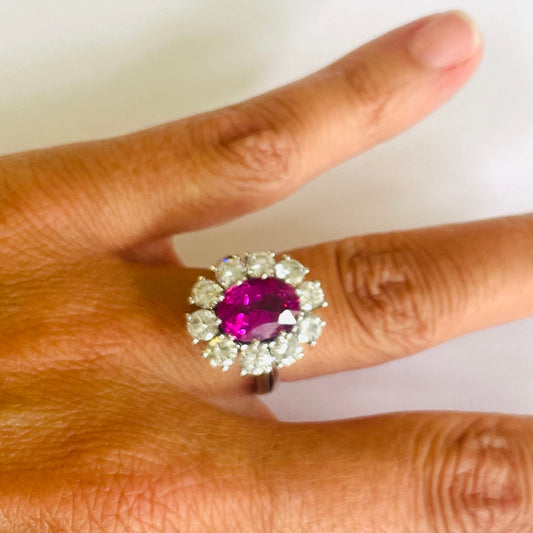 1980s 18KT White Gold Sapphire & Diamond Ring on finger