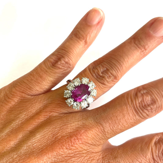 1980s 18KT White Gold Sapphire & Diamond Ring on finger