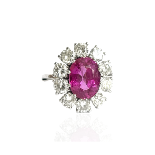 1980s 18KT White Gold Sapphire & Diamond Ring front