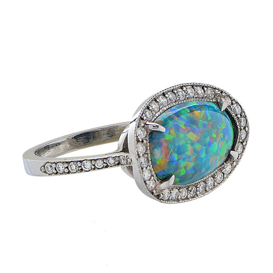 Post-1980s Platinum Opal & Diamond Ring side