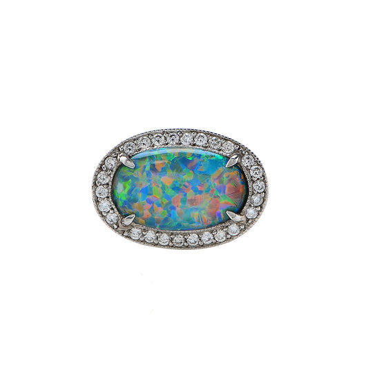 Post-1980s Platinum Opal & Diamond Ring front