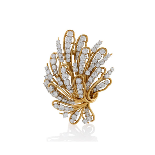 Bulgari Rome 1960s Platinum & 18KT Yellow Gold Diamond Brooch front