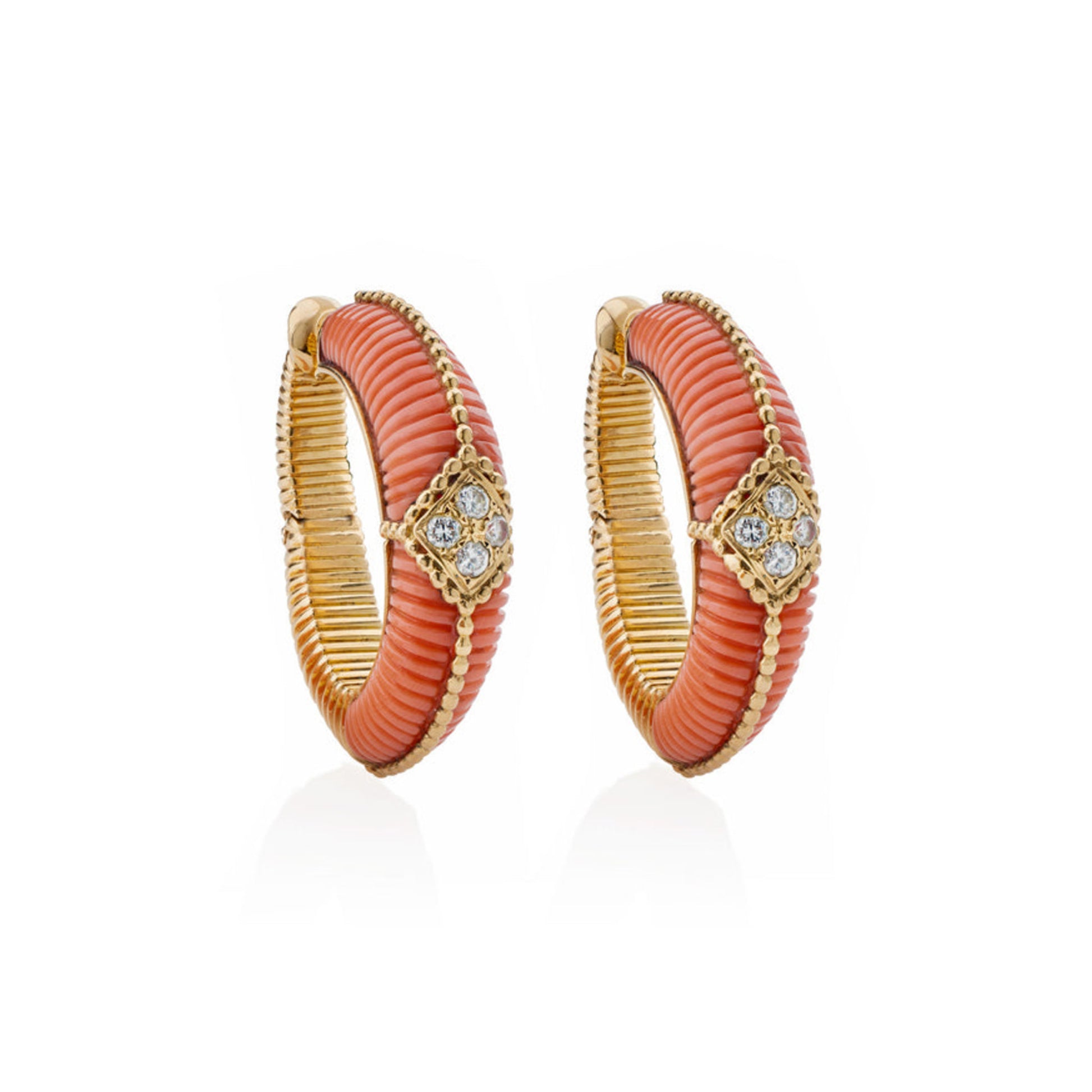 Van Cleef & Arpels France 1970s 18KT Yellow Gold Coral & Diamond Earrings front